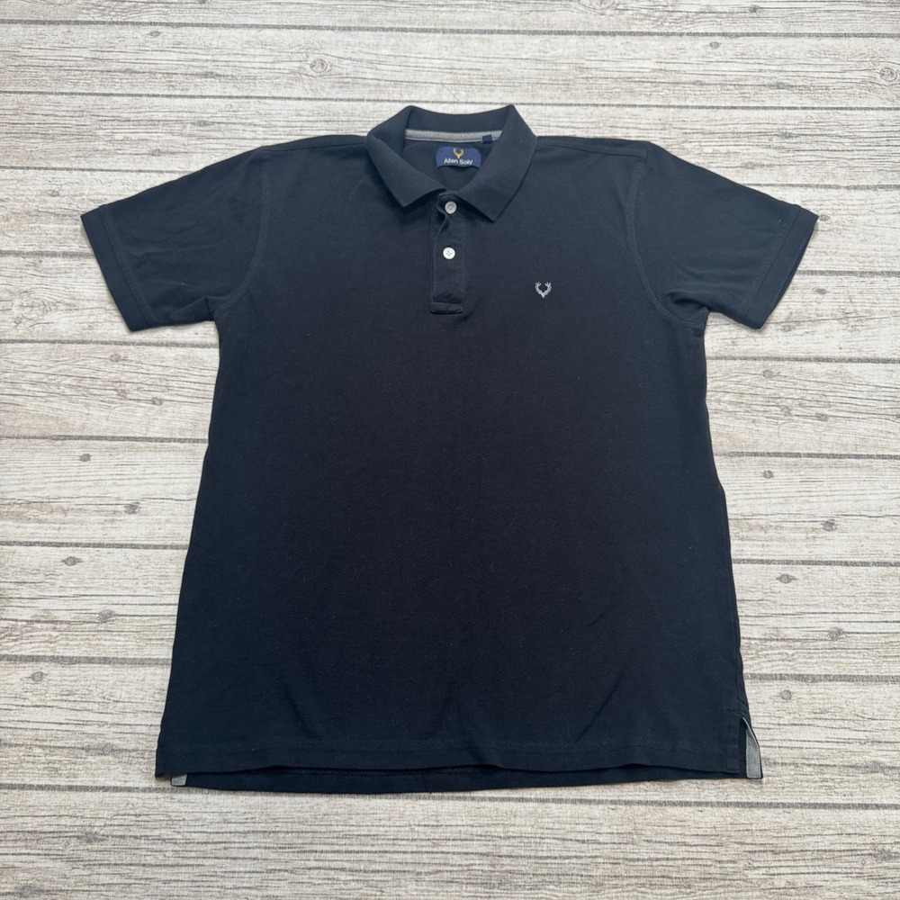 Allen Solly Polo Shirt Men's Medium Black Pique Short Sleeve Athleisure Varsity